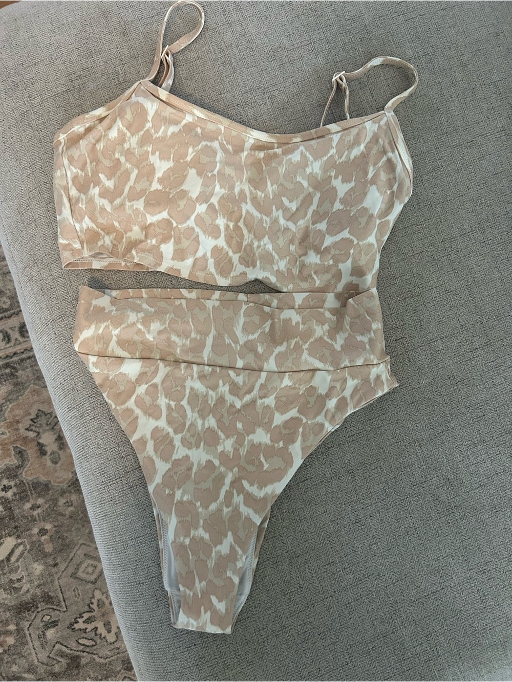 aerie Beige and White Leopard-Print Bikini Top
